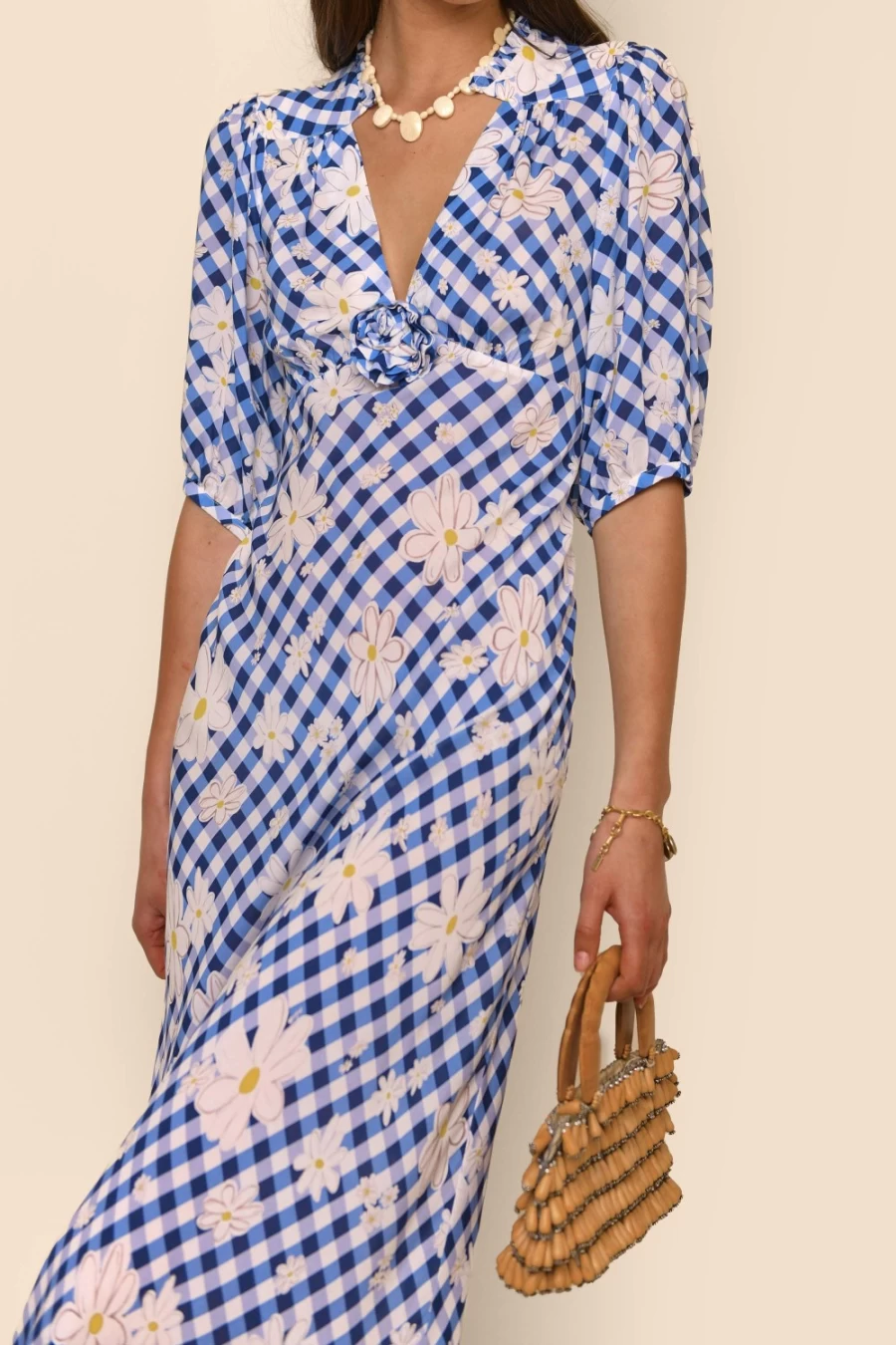 RIXO Women's Nicolette Dress in Riviera Daisy Check Print