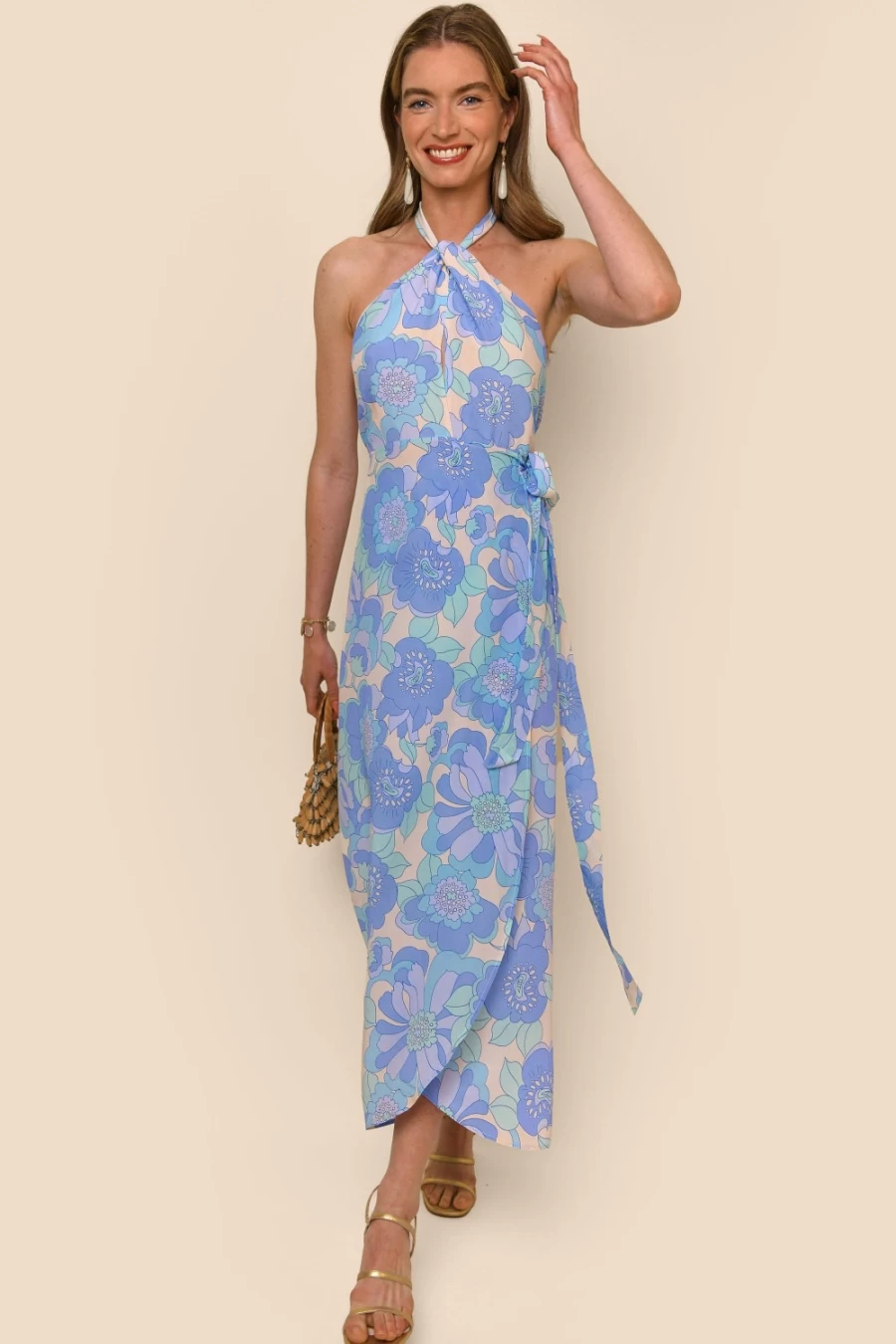 RIXO Women's Bluebelle Dress in Parisian Daisy Blue - Floral Summer Dress